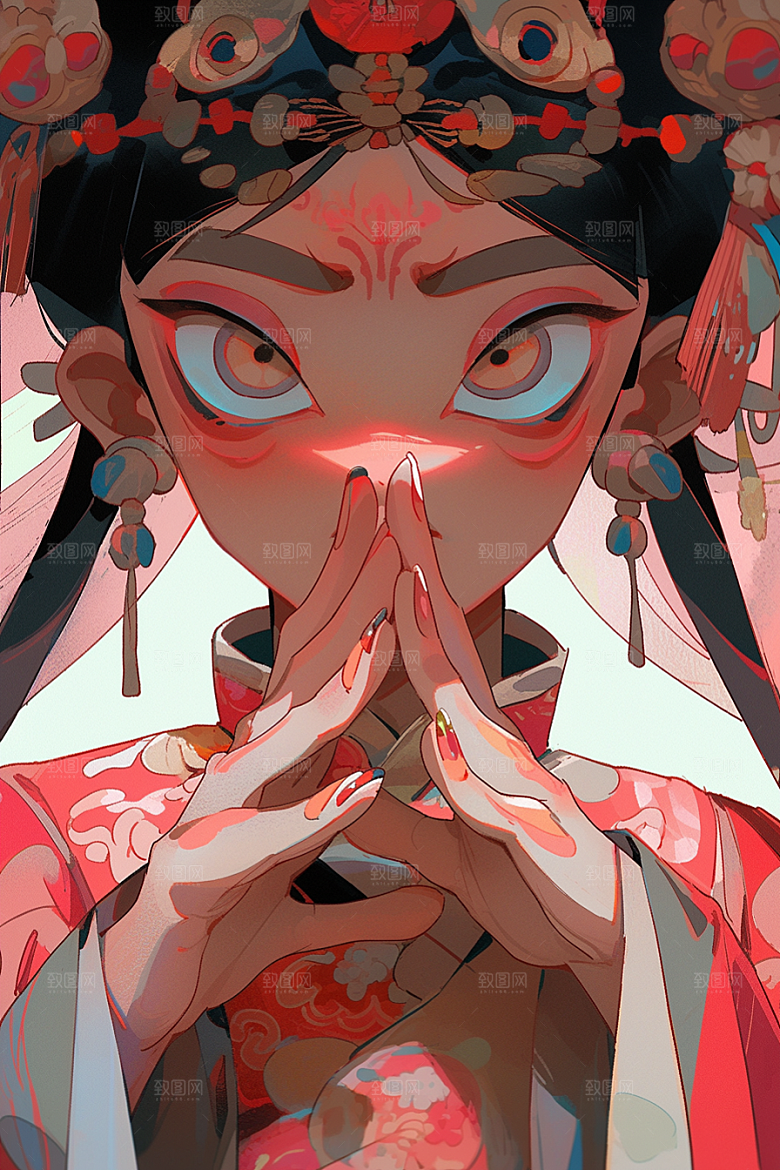 京剧女孩扮相手绘插画