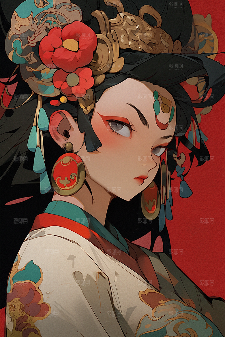 京剧女孩国粹传统风格插画