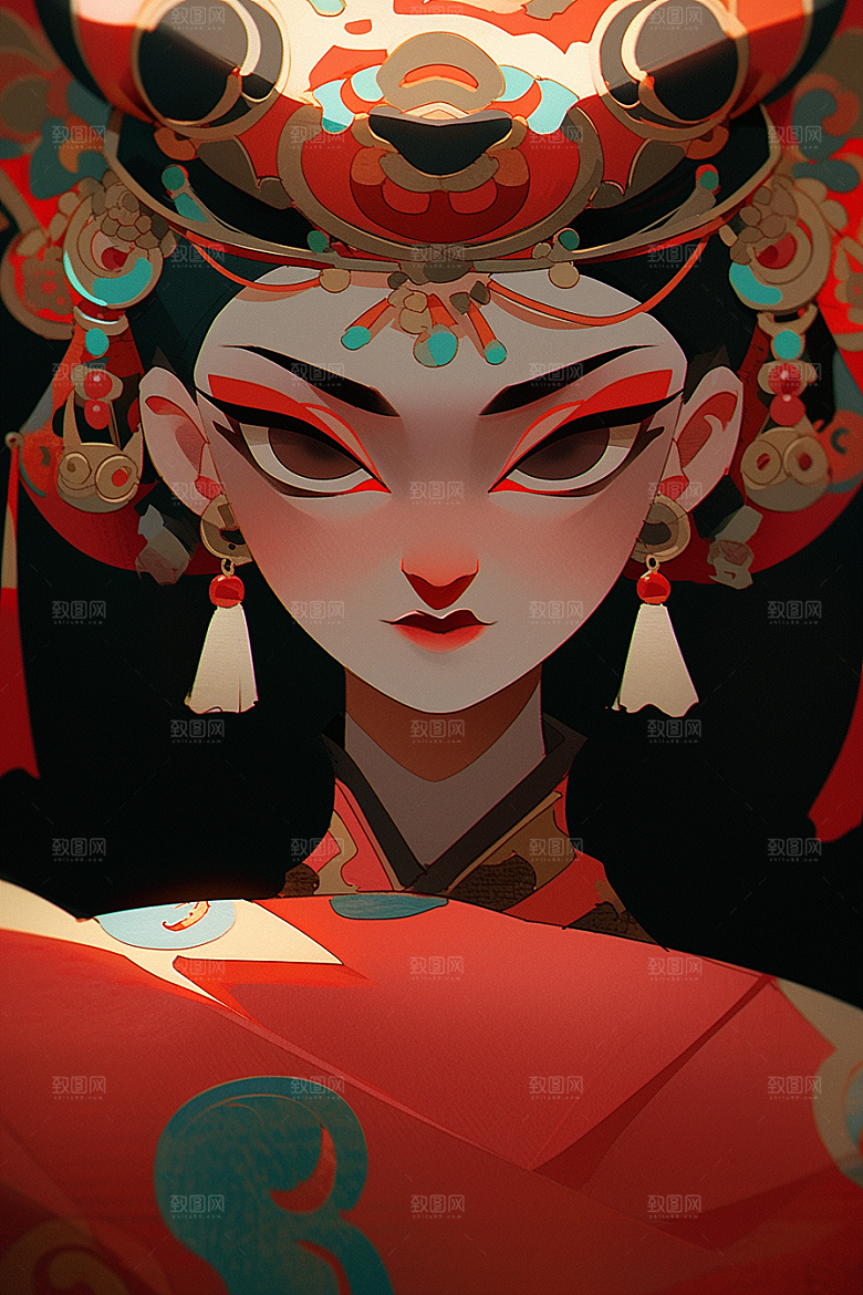 京剧女孩中式传统风格插画