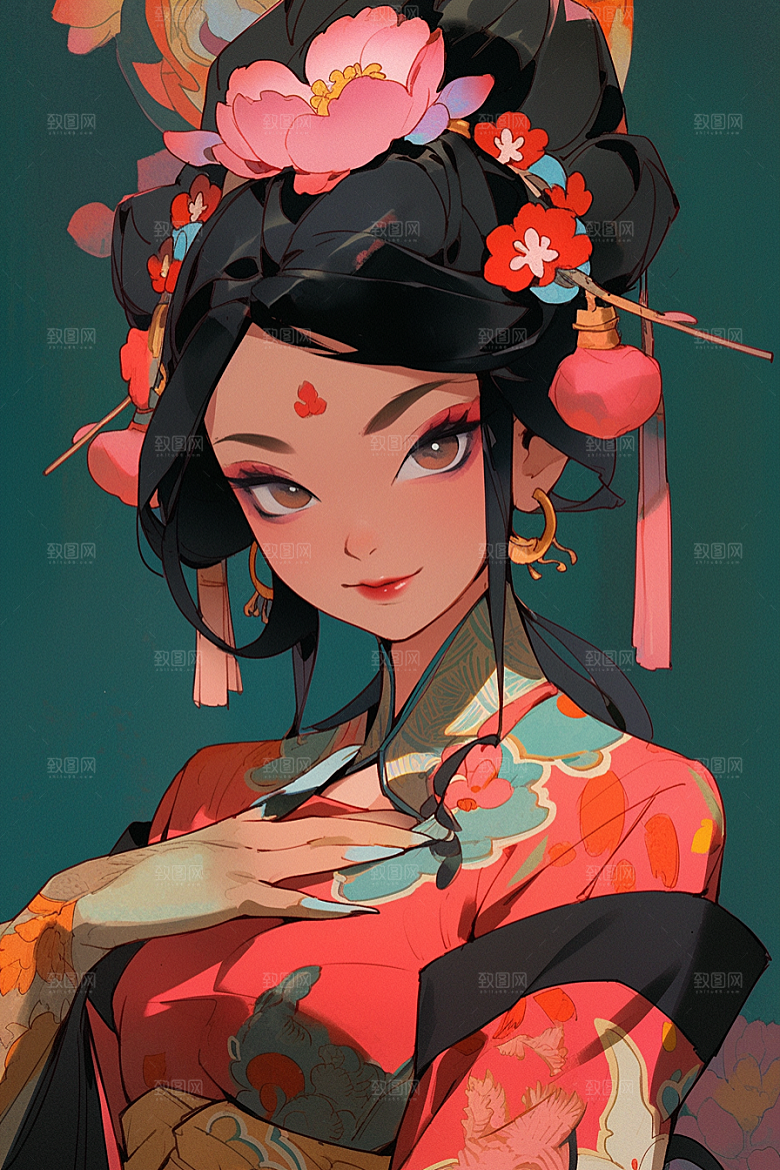 京剧女孩国潮扮相插画