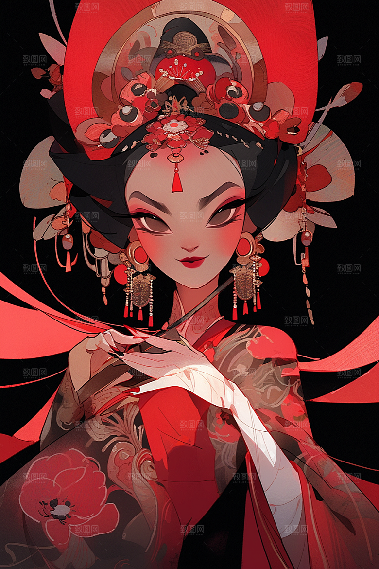 京剧女孩中国风国粹插画