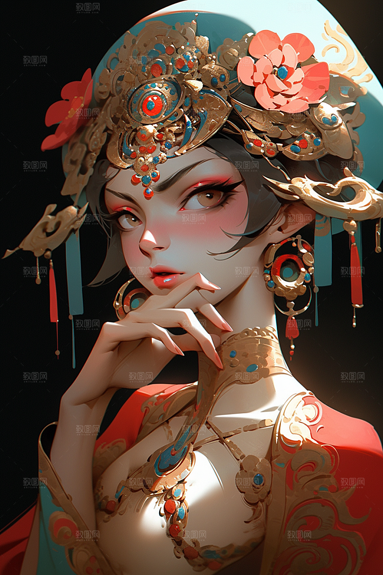 京剧女孩国潮手绘插画