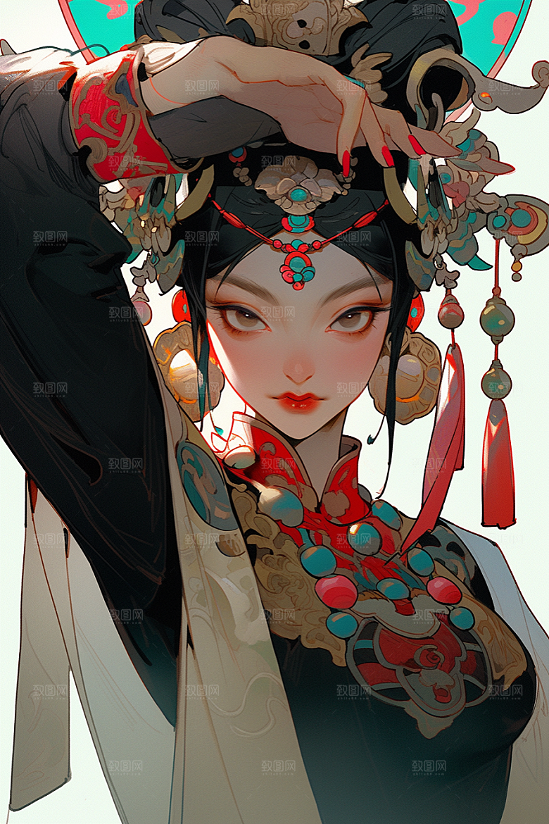 京剧女孩手绘戏剧插画