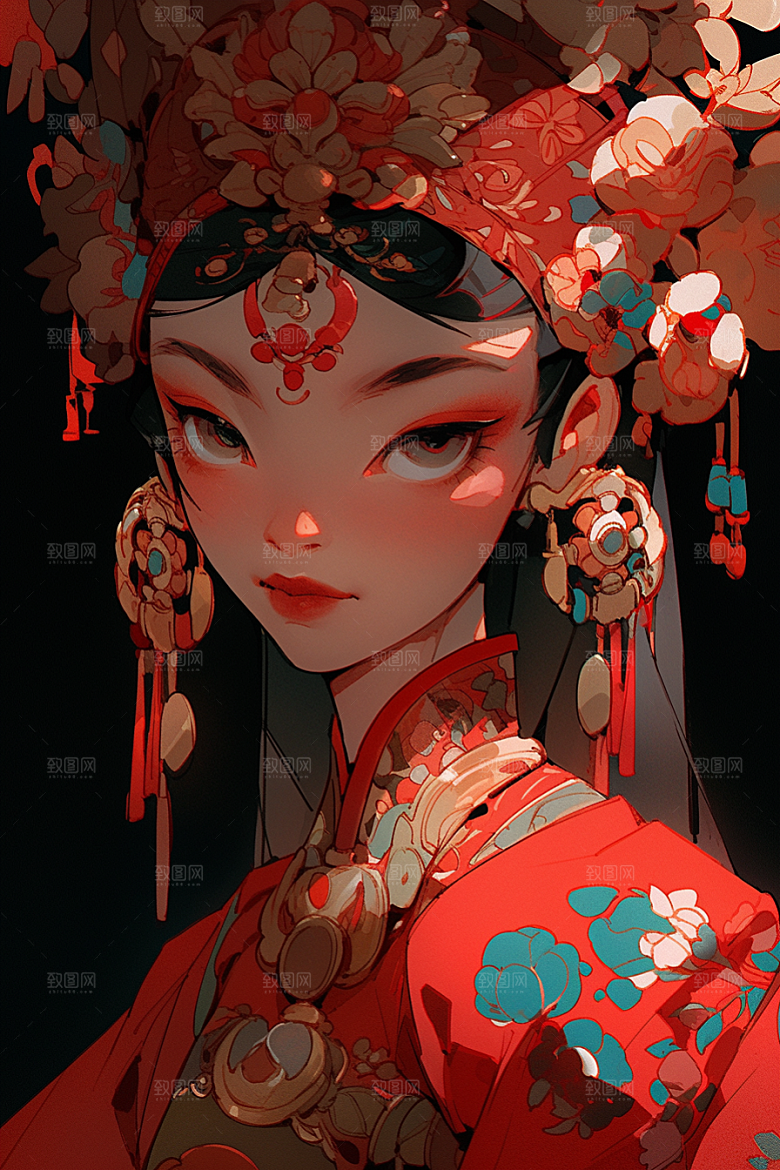 京剧女孩国潮手绘插画
