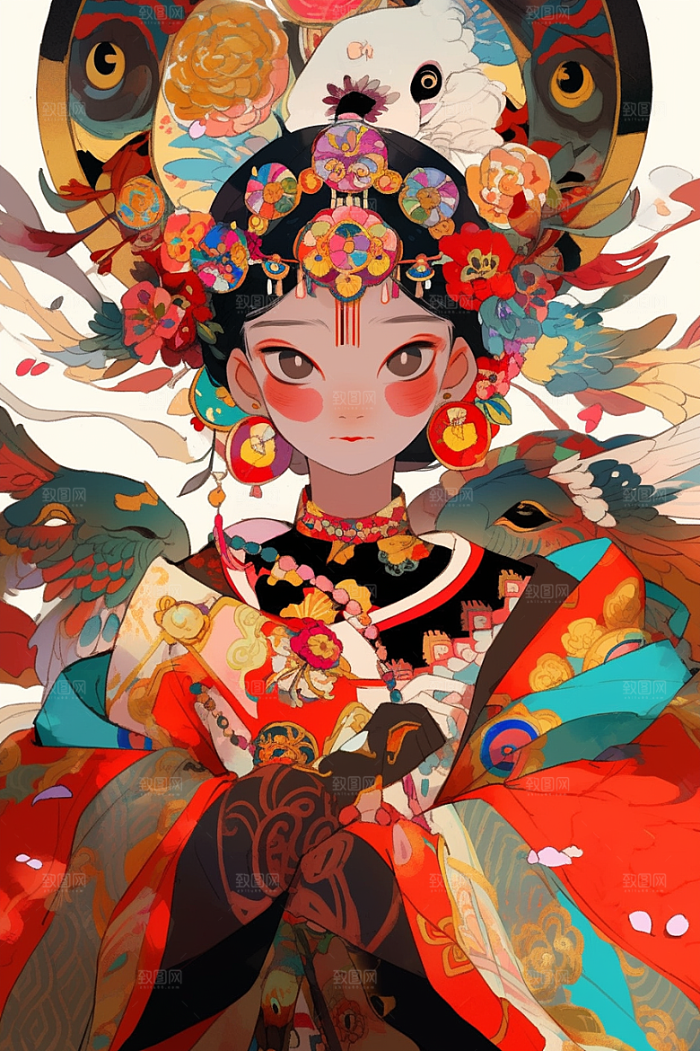 京剧女孩中式戏剧插画