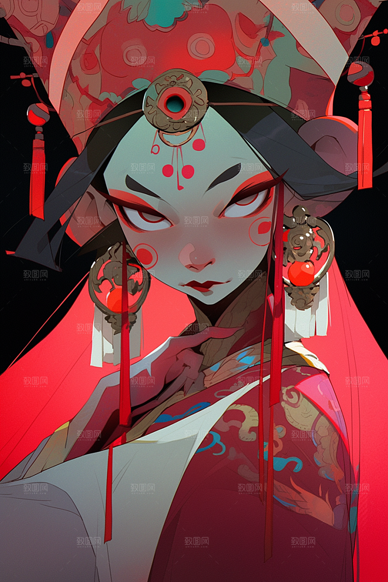 京剧女孩扮相国潮插画