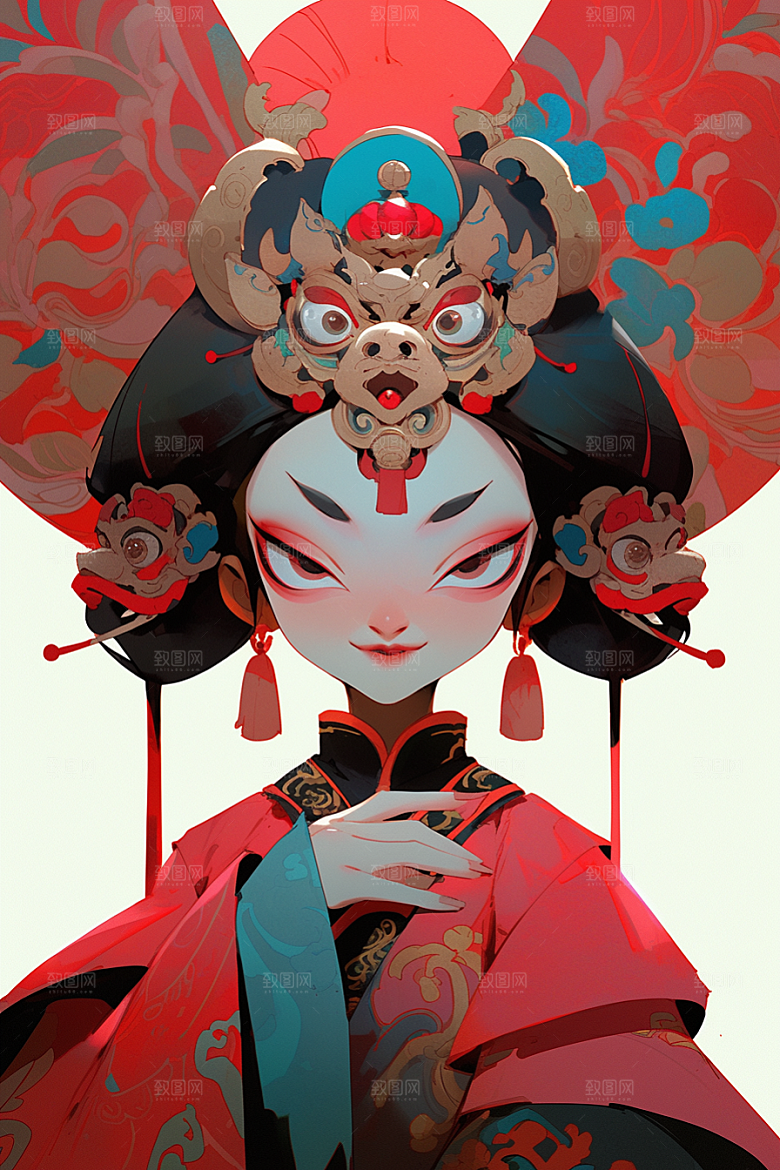 京剧女孩中国风国粹插画