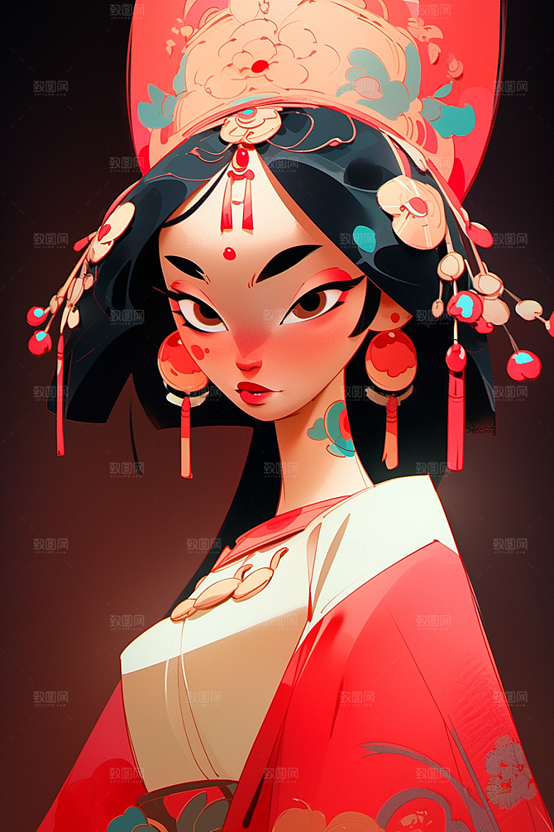 京剧女孩手绘中式插画
