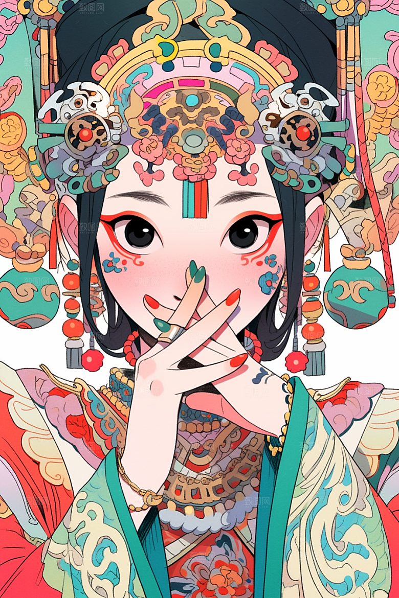 京剧女孩国粹中式插画