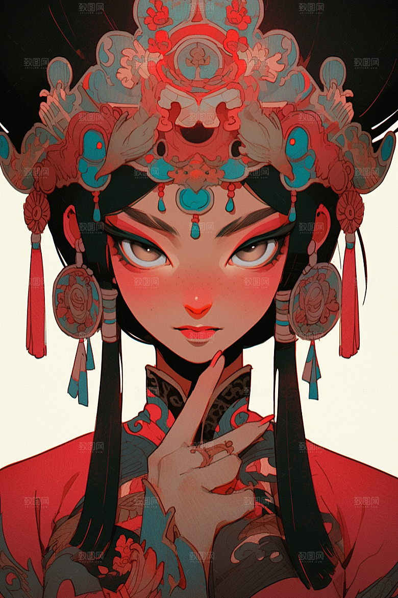 京剧女孩国粹扮相插画