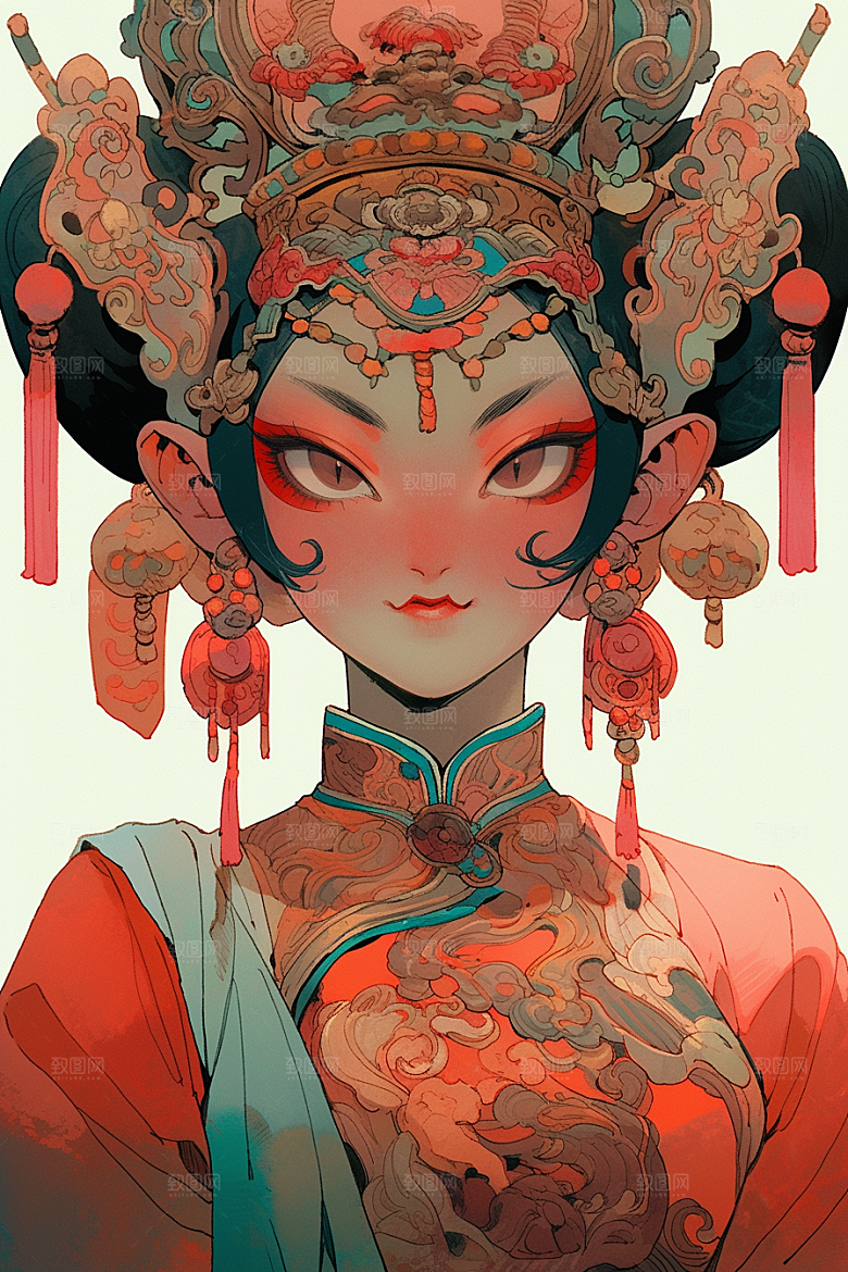 京剧女孩国潮戏剧插画