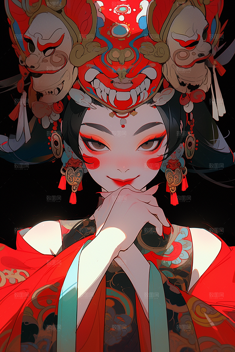 京剧女孩戏曲手绘插画