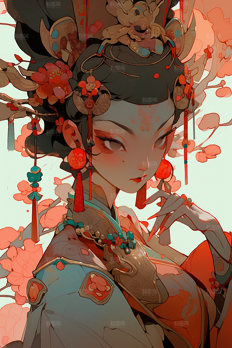 京剧女孩戏剧传统风格插画