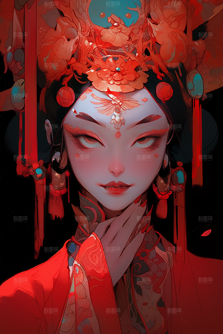 京剧女孩扮相中式插画
