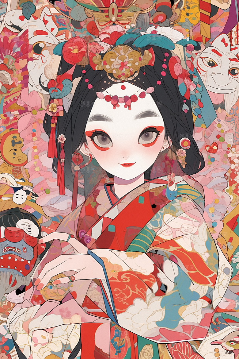 京剧女孩中国风戏曲插画