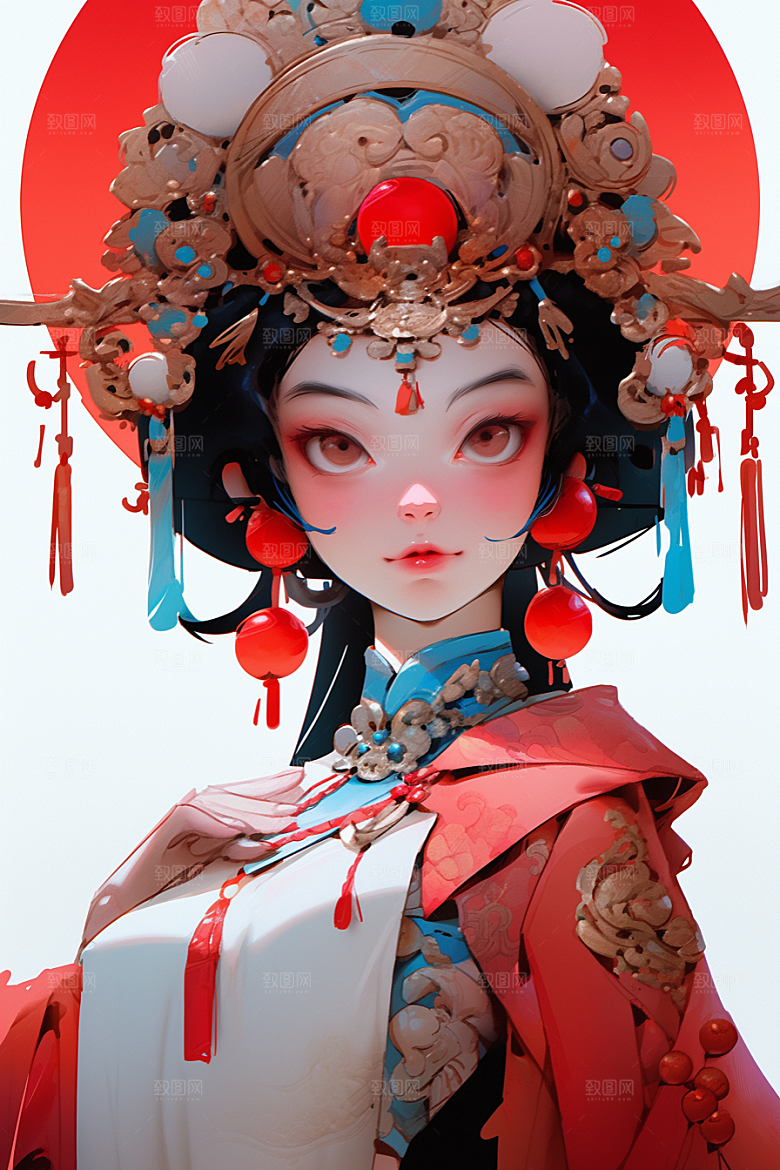 京剧女孩戏剧手绘插画