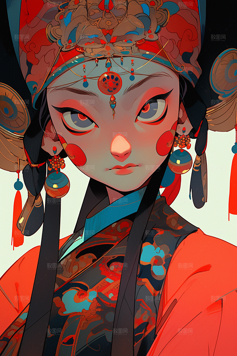 京剧女孩中式扮相插画