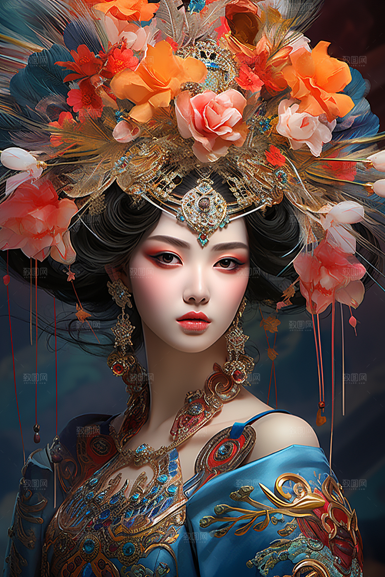 京剧女孩中式扮相插画