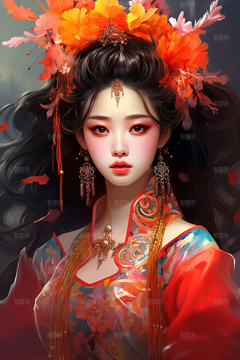 京剧女孩戏曲传统风格插画