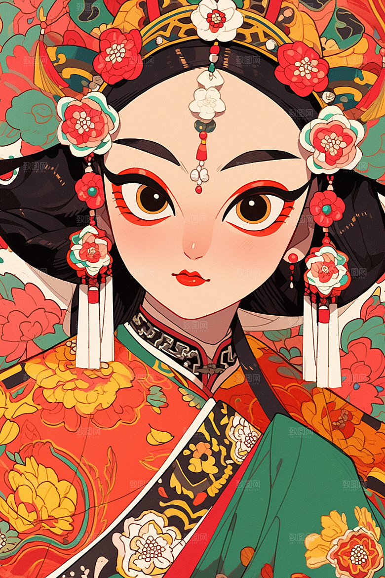 京剧女孩手绘国粹插画