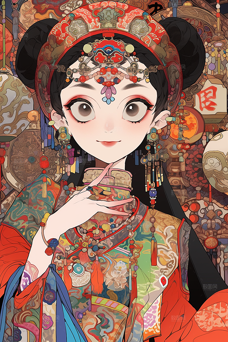 京剧女孩国潮中国风插画