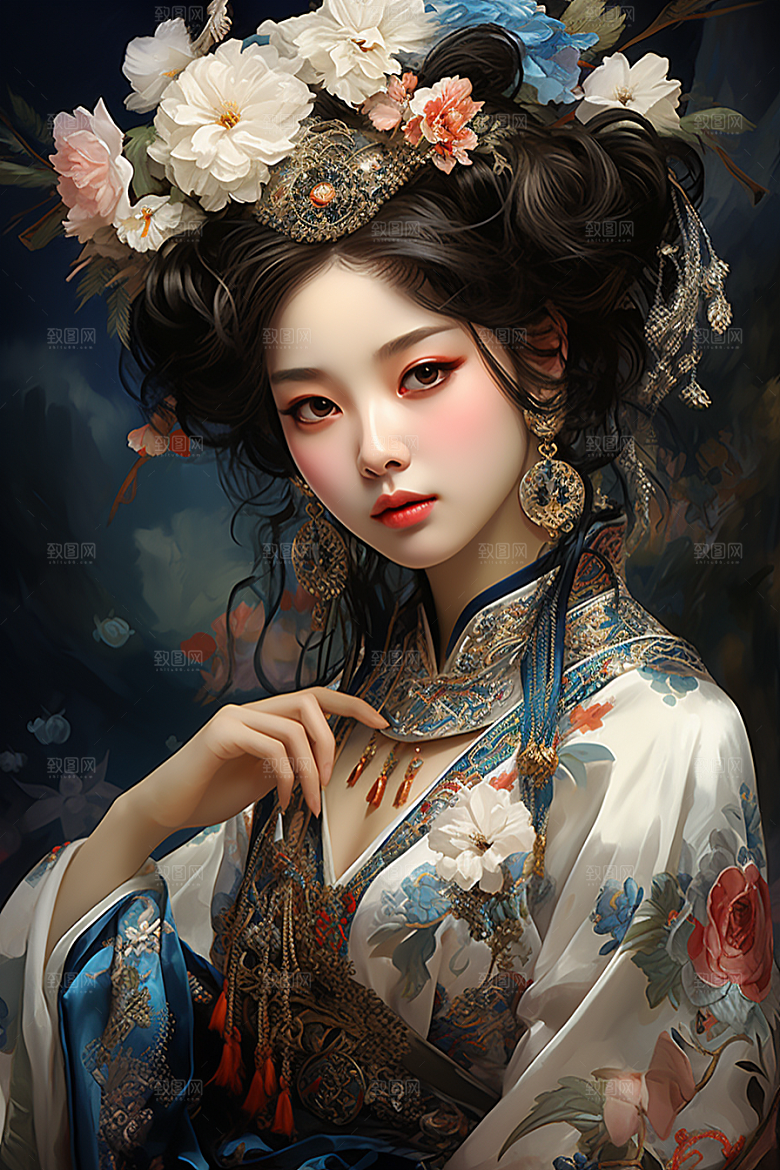 京剧女孩国粹手绘插画
