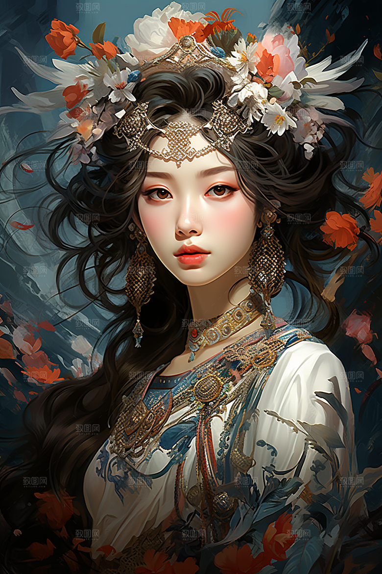 京剧女孩扮相传统风格插画