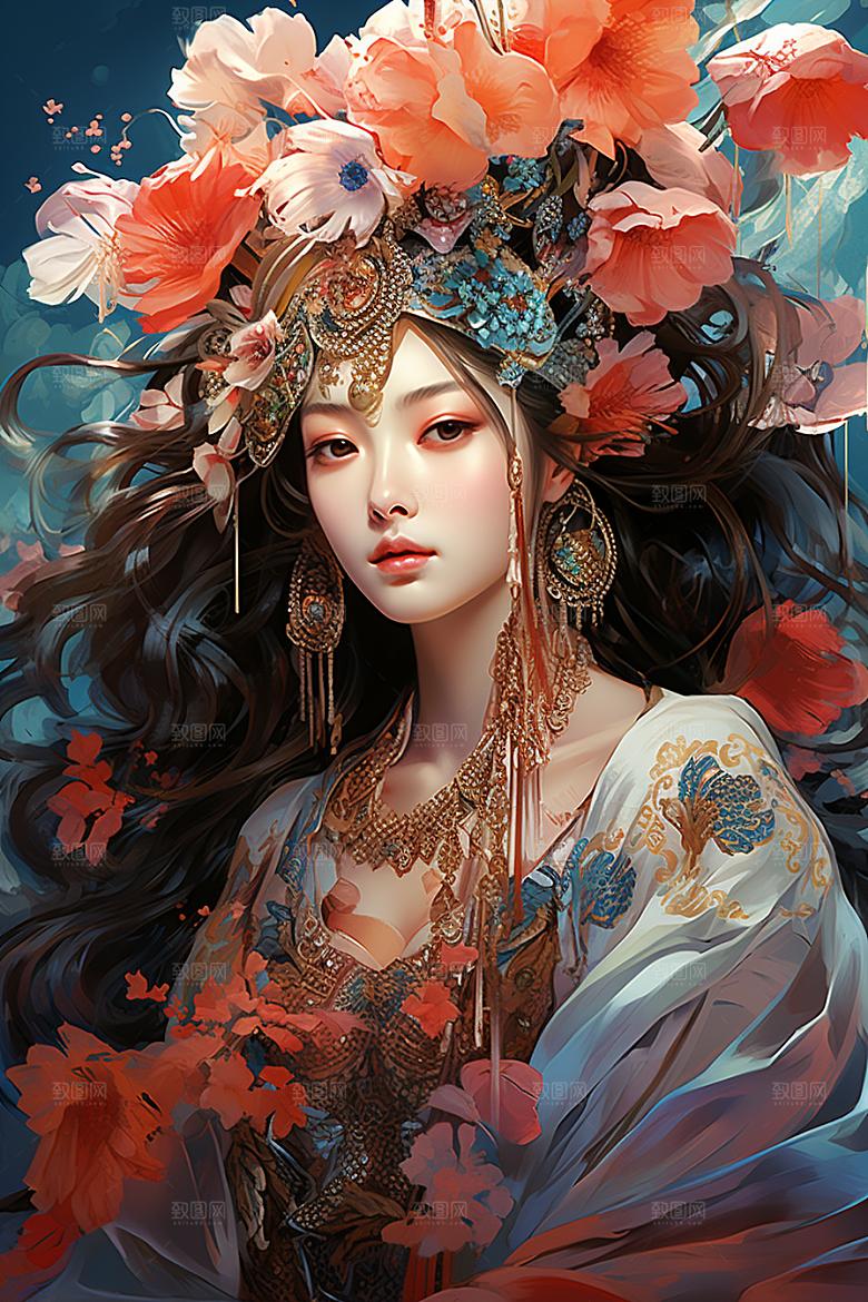 京剧女孩传统风格国潮插画