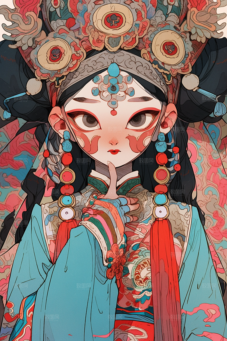 京剧女孩国粹手绘插画