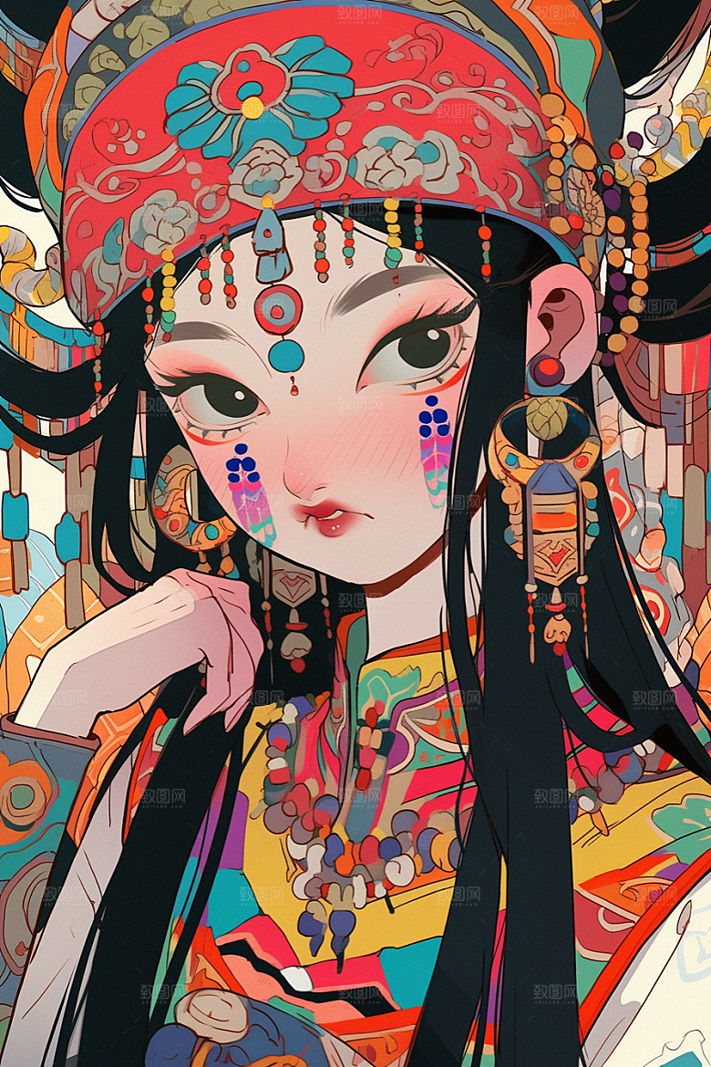 京剧女孩国粹中式插画