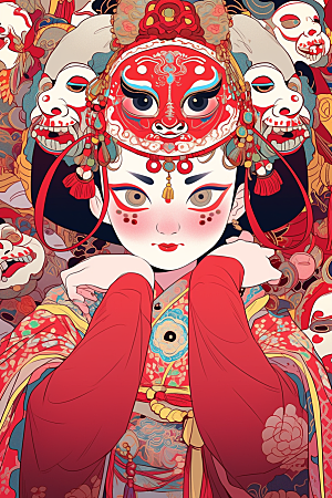 京剧女孩国粹戏剧插画