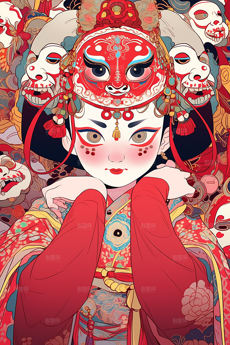 京剧女孩国粹戏剧插画