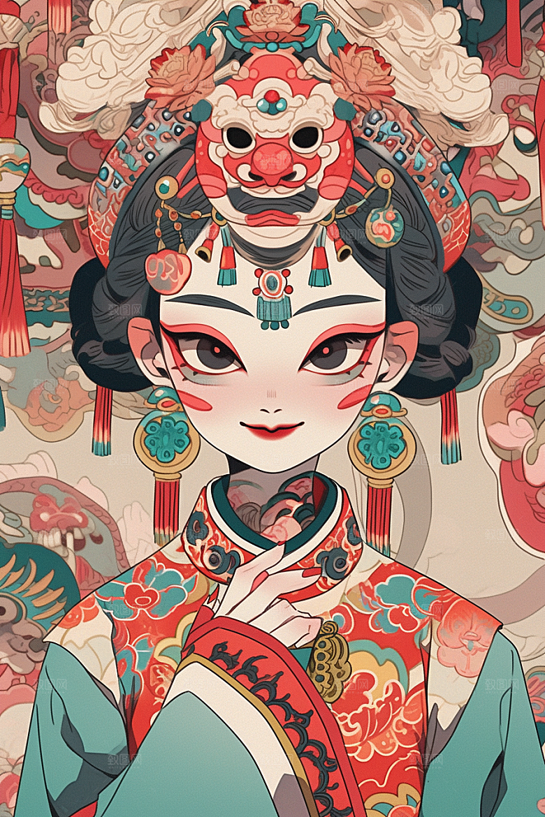 京剧女孩国潮中式插画
