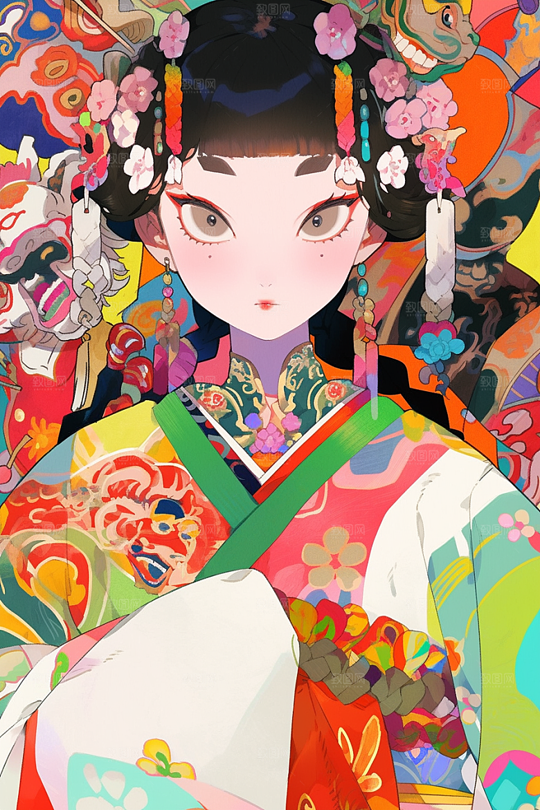 京剧女孩戏剧中国风插画