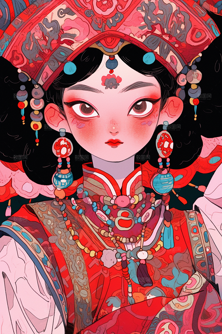 京剧女孩中国风国粹插画