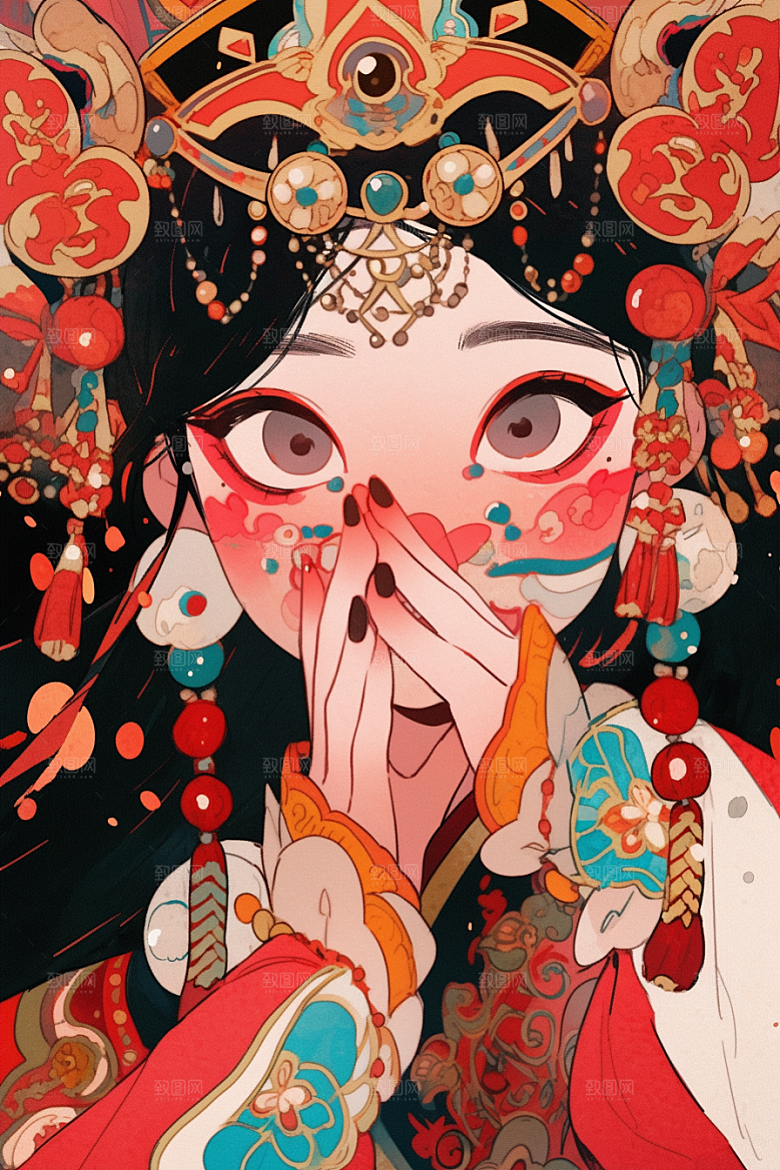 京剧女孩手绘中国风插画
