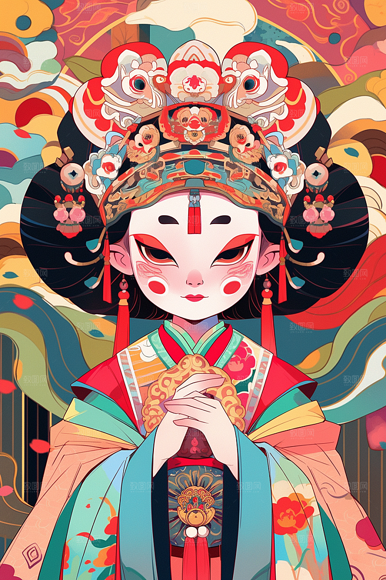 京剧女孩国粹国潮插画