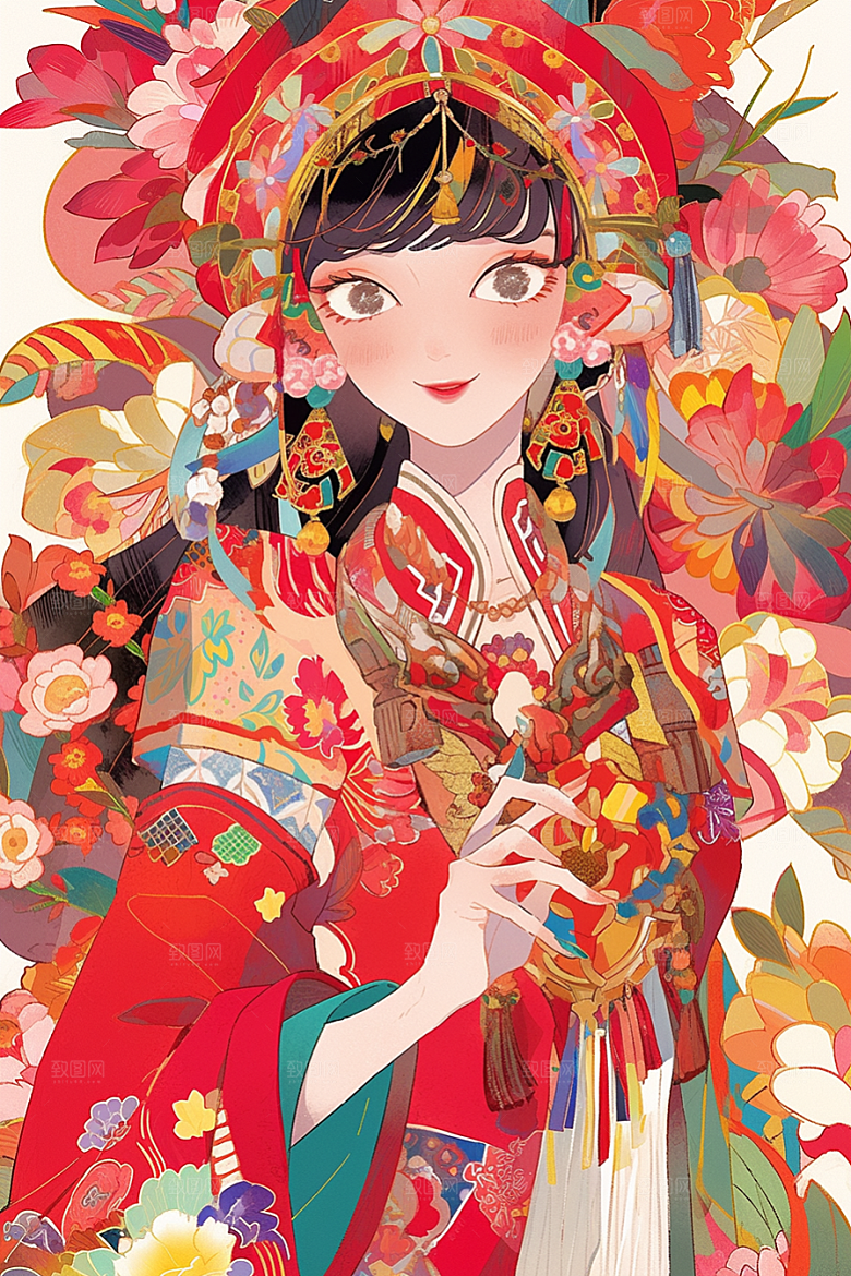 京剧女孩国潮扮相插画