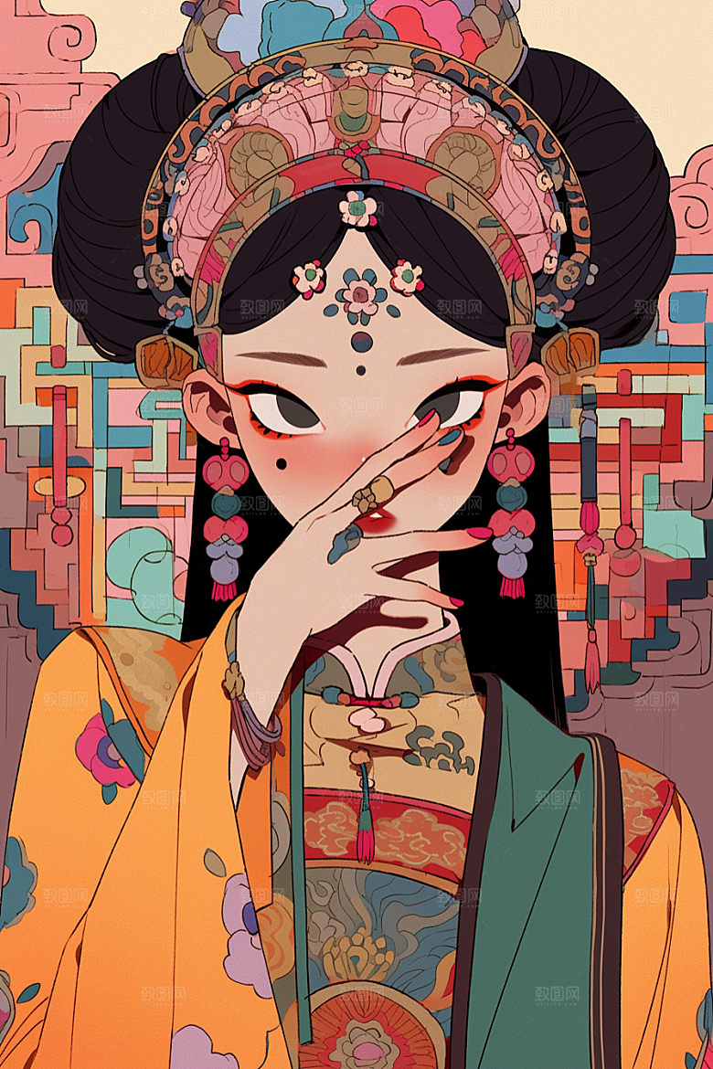 京剧女孩扮相国潮插画