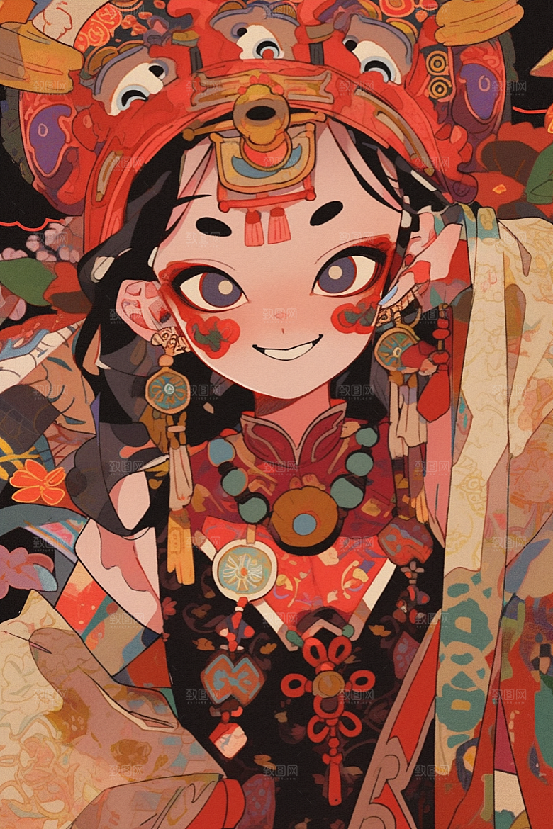 京剧女孩国潮戏剧插画