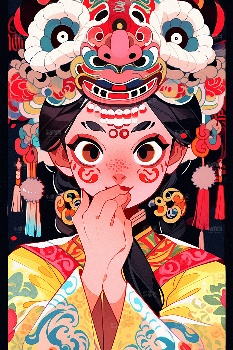 京剧女孩戏剧扮相插画