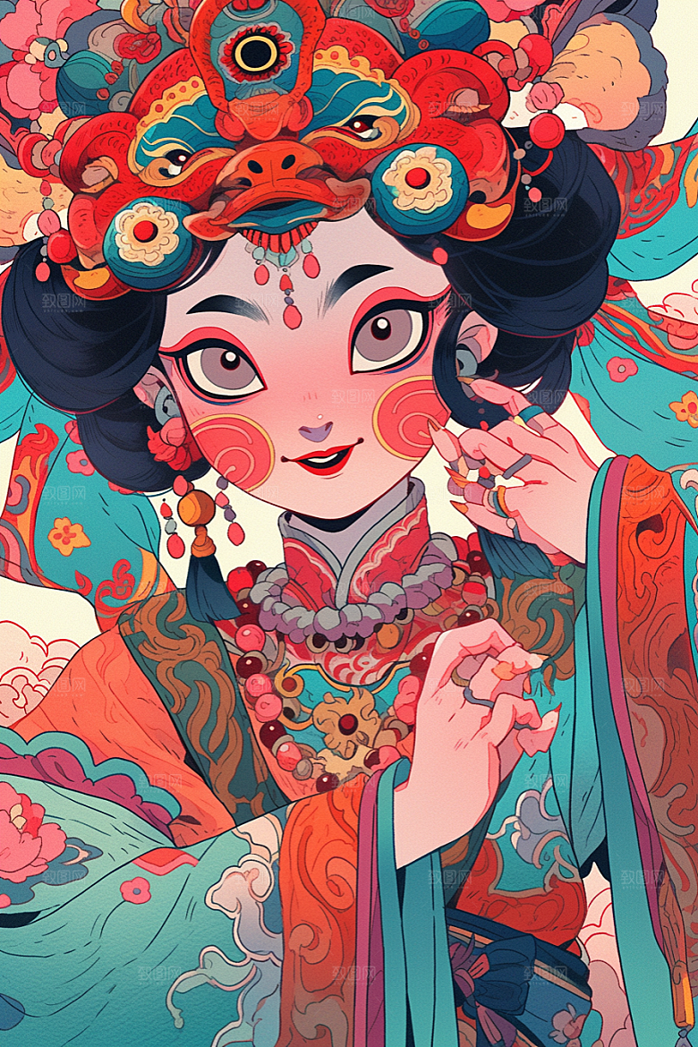 京剧女孩国潮戏剧插画