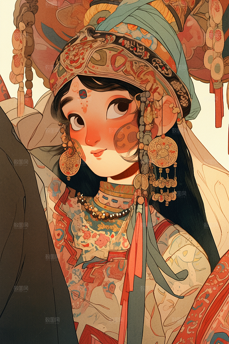 京剧女孩国潮国粹插画