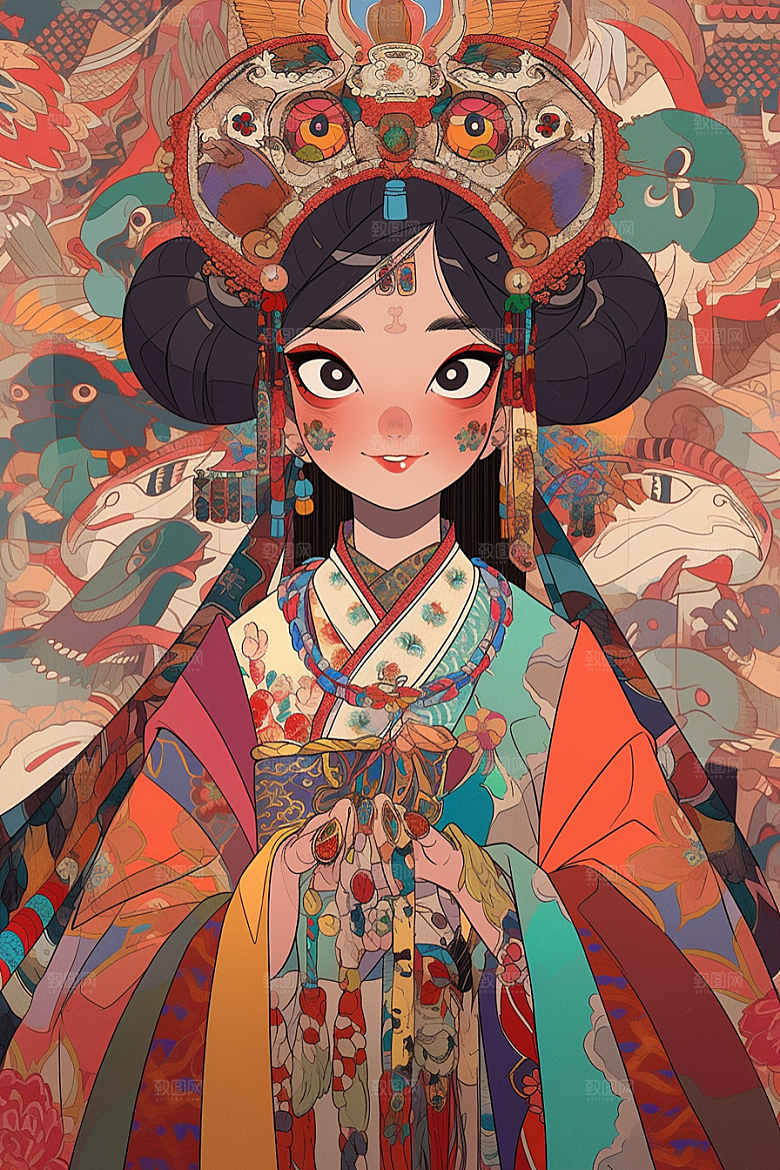 京剧女孩国粹扮相插画