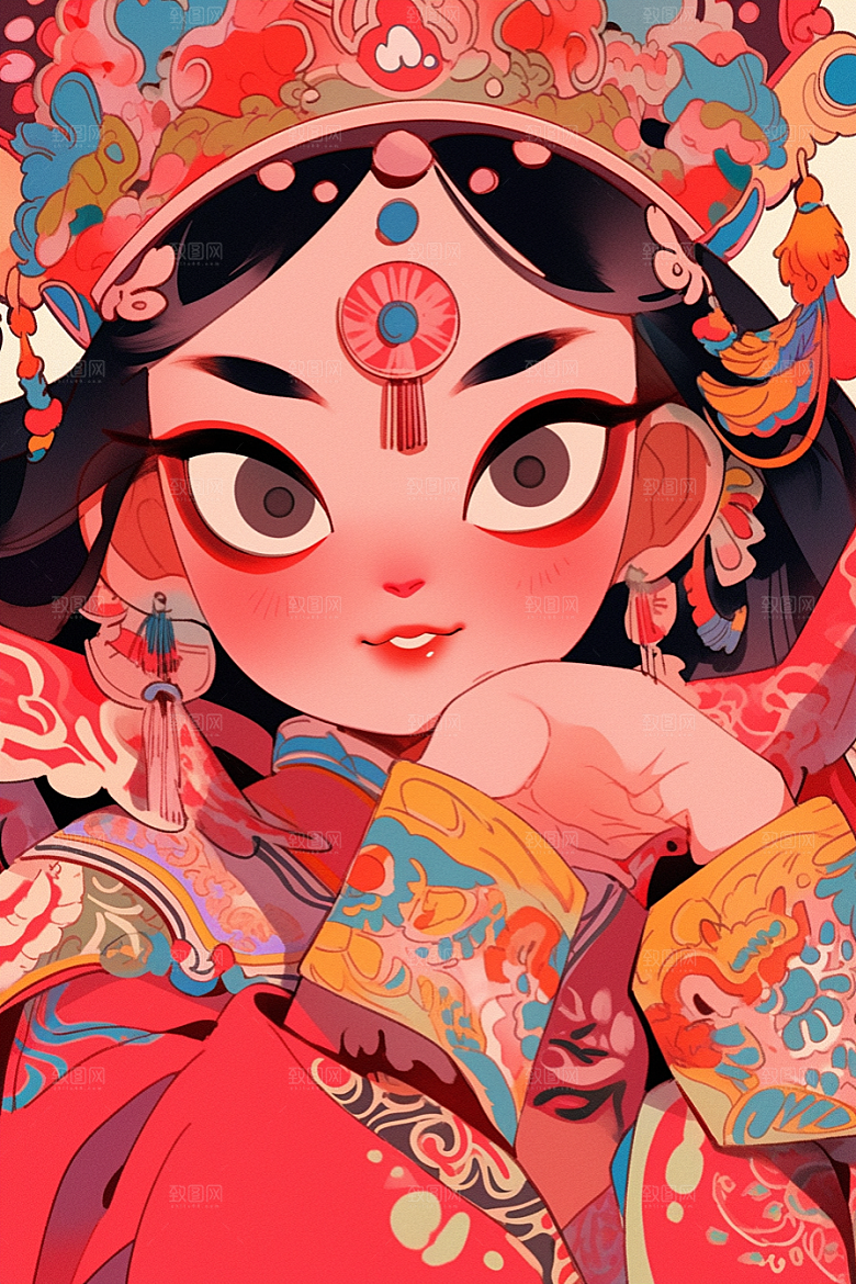 京剧女孩中式扮相插画