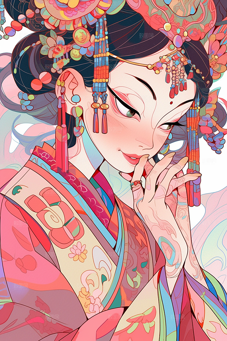 京剧女孩国粹手绘插画