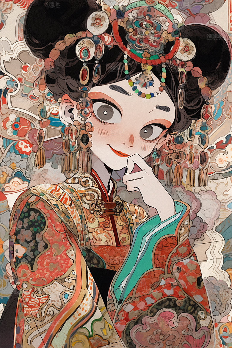 京剧女孩国粹戏剧插画