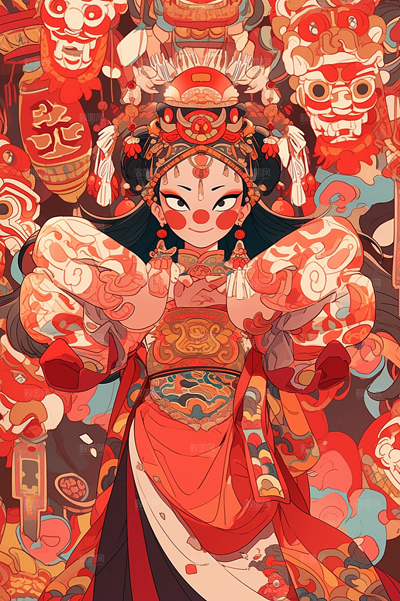 京剧女孩扮相中式插画