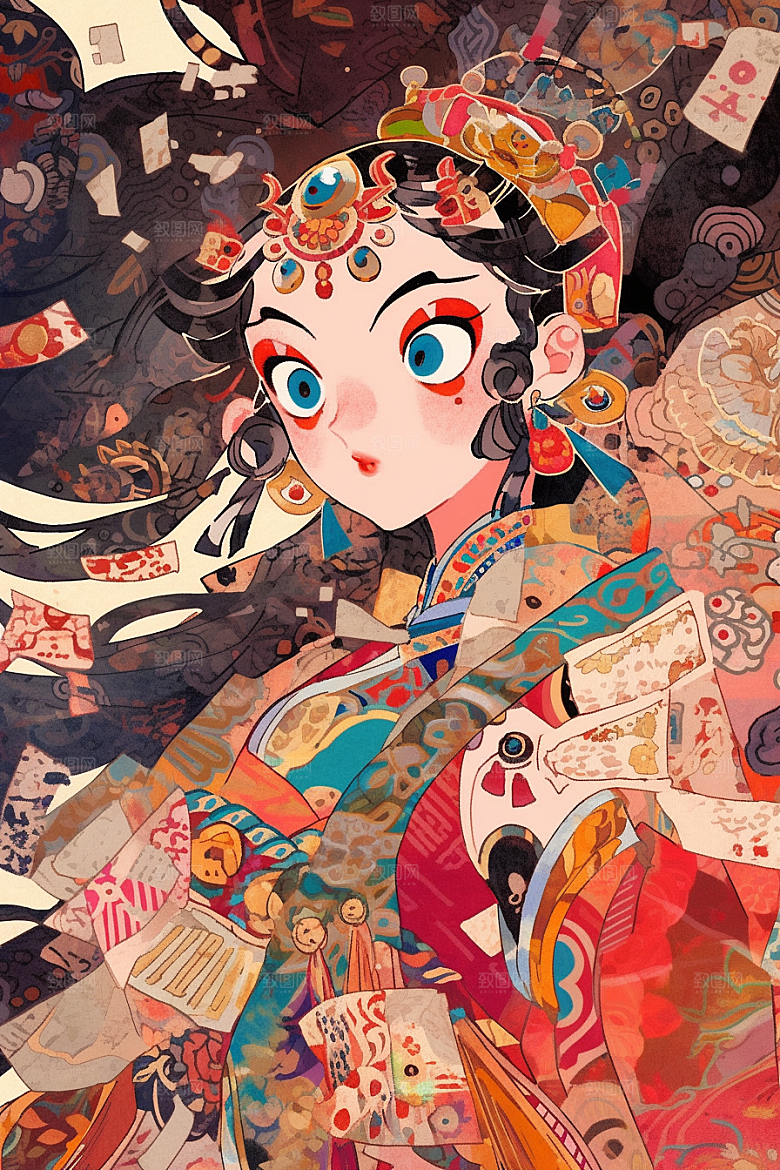 京剧女孩传统风格戏剧插画