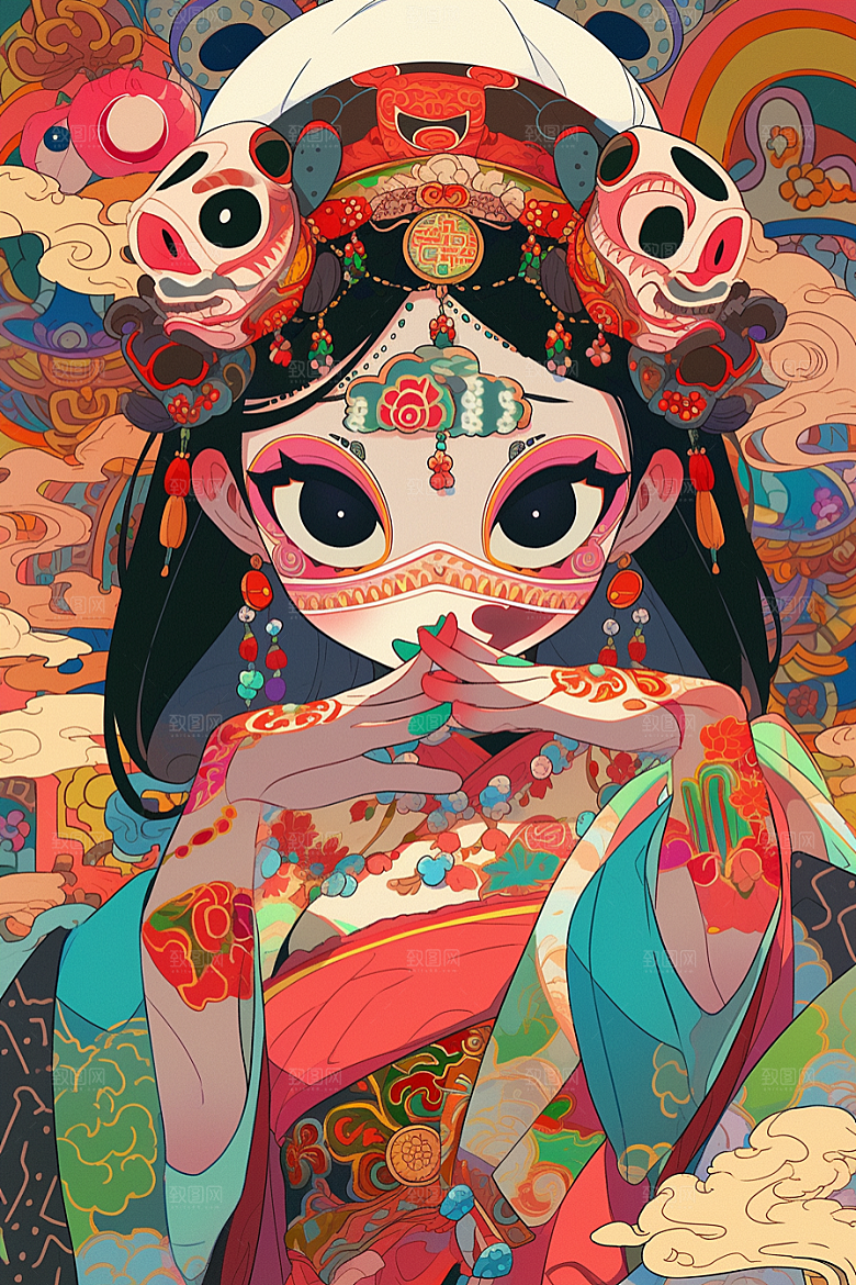 京剧女孩国潮国粹插画